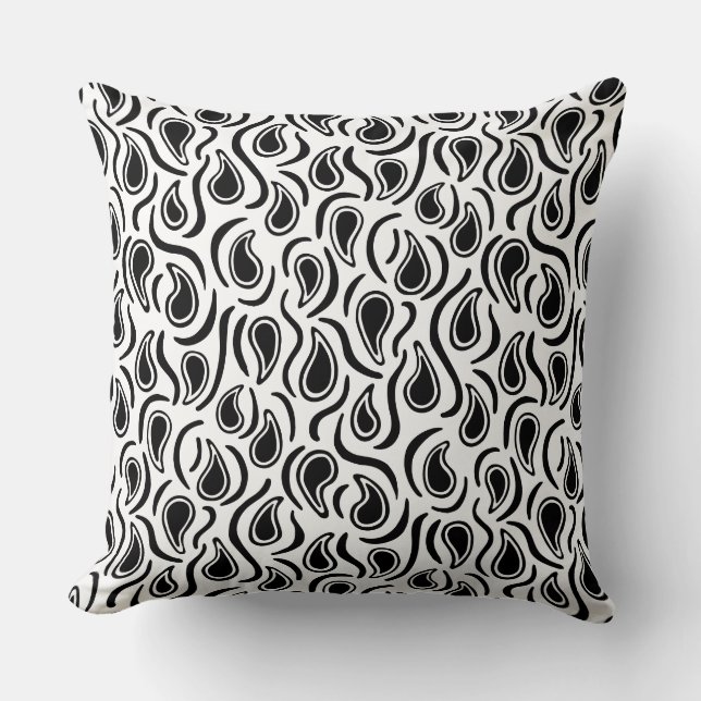 Paisley Abstract 230523 - Black and White Cushion (Front)