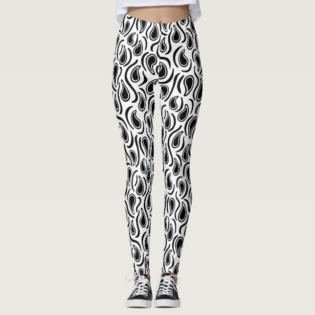 Paisley Abstract 230523 - Black and White Leggings (Front)