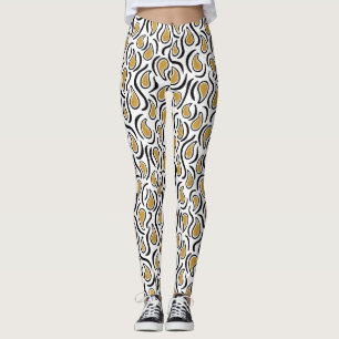 Paisley Abstract 230523 - Golden Brown, B&W Leggings