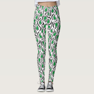 Paisley Abstract 230523 - Grass Green, B&W Leggings