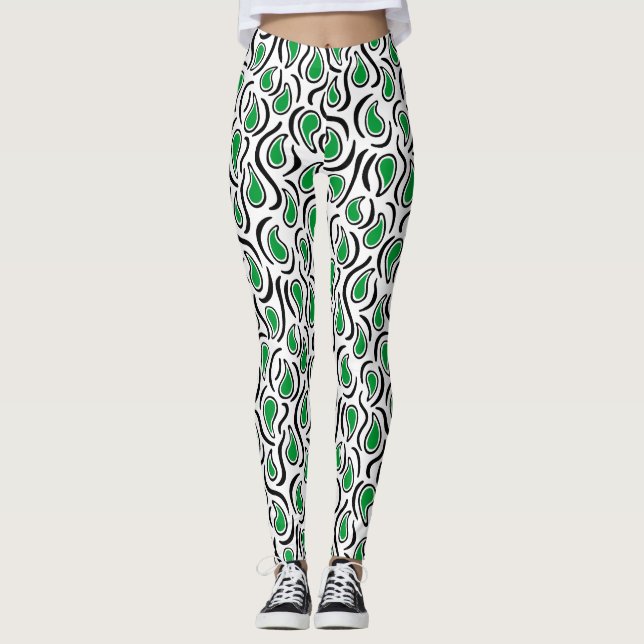 Paisley Abstract 230523 - Grass Green, B&W Leggings (Front)