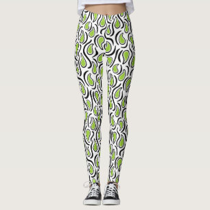 Paisley Abstract 230523 - Martian Green, B&W Leggings