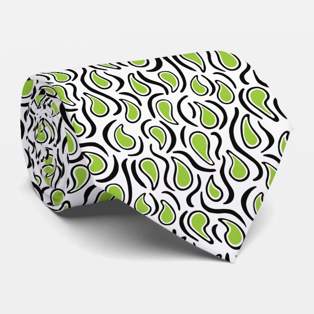 Paisley Abstract 230523 - Martian Green, B&W Tie (Rolled)