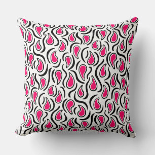 Paisley Abstract 230523 - Neon Red, B&W Cushion