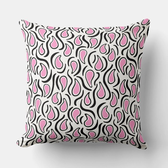 Paisley Abstract 230523 - Pink, Black and White Cushion (Front)