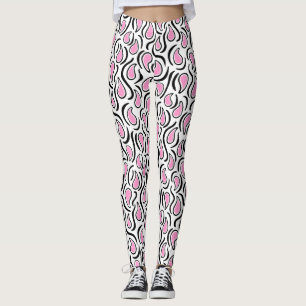Paisley Abstract 230523 - Pink, Black and White Leggings