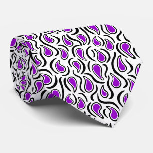 Paisley Abstract 230523 - Purple, Black and White Tie