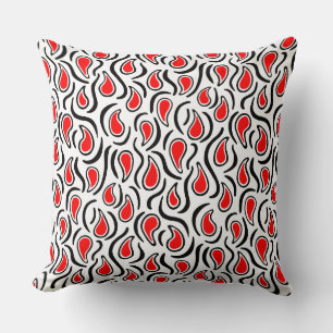 Paisley Abstract 230523 - Red, Black and White Cushion