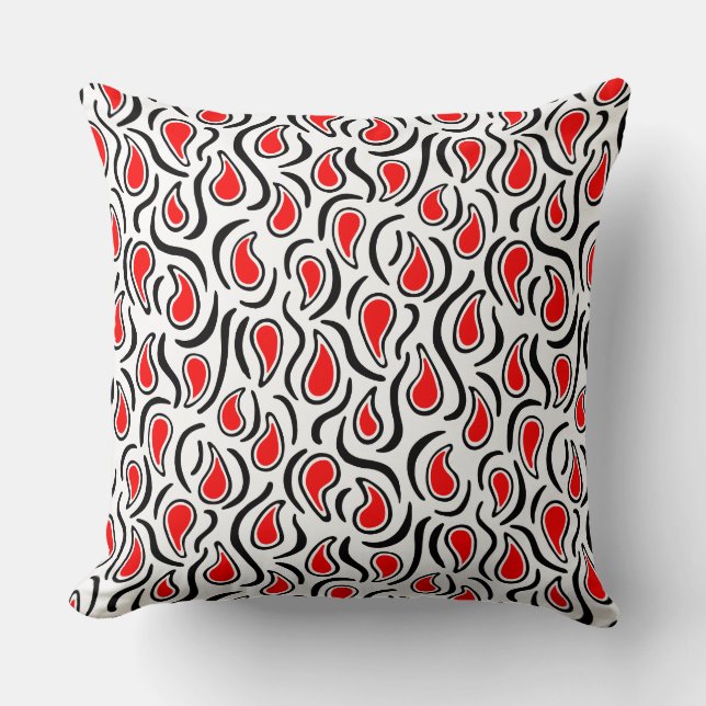 Paisley Abstract 230523 - Red, Black and White Cushion (Front)