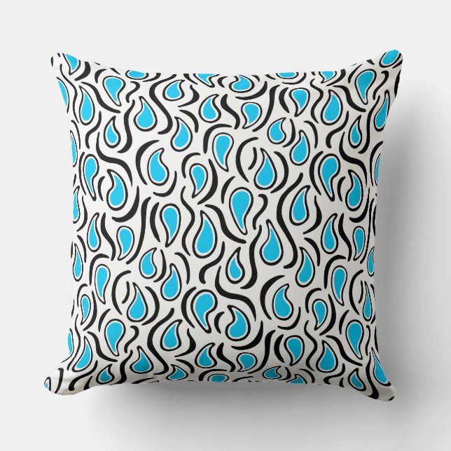 Paisley Abstract 230523 - Sky Blue, B&W Cushion (Front)