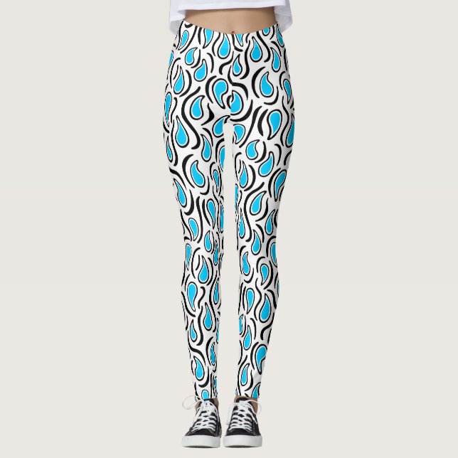 Paisley Abstract 230523 - Sky Blue, B&W Leggings (Front)
