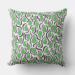 Paisley Abstract 230523 - Spring Green, B&W Cushion