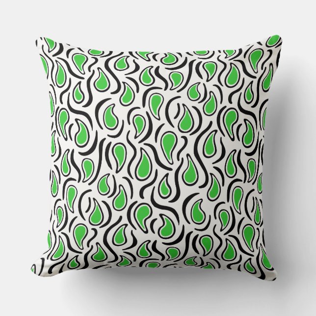Paisley Abstract 230523 - Spring Green, B&W Cushion (Front)
