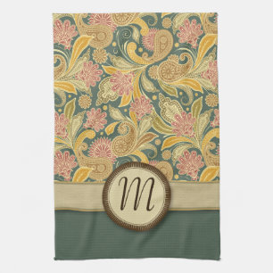 Paisley and Fan Flowers with Monogram Tea Towel