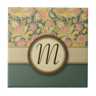 Paisley and Fan Flowers with Monogram Tile