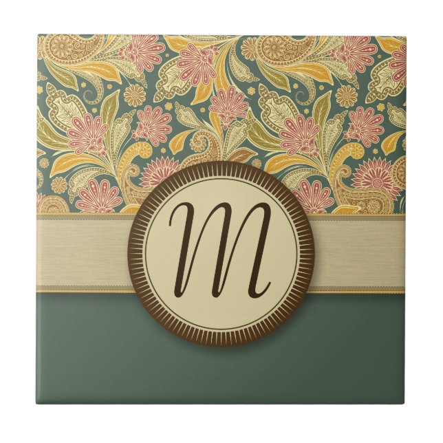 Paisley and Fan Flowers with Monogram Tile (Front)