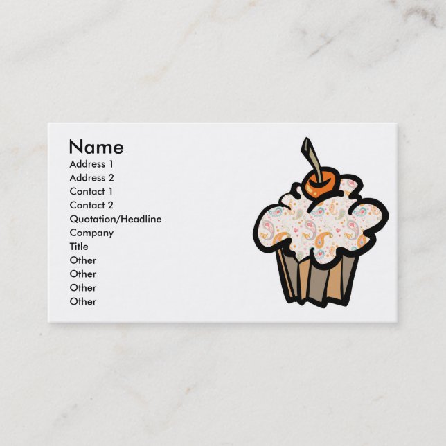 paisley and hearts cupcake, Name, Address 1, Ad... Business Card (Front)