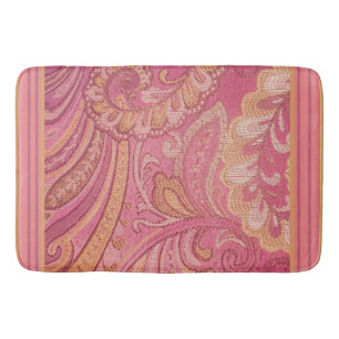 Paisley and Stripes Pink and Orange Gold  Bath Mat