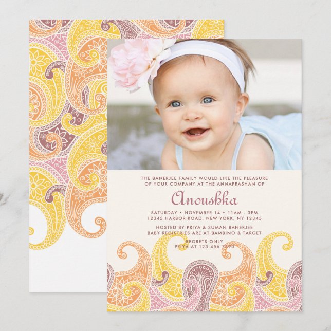 Paisley Annaprashan (First Rice) Invitation (Front/Back)