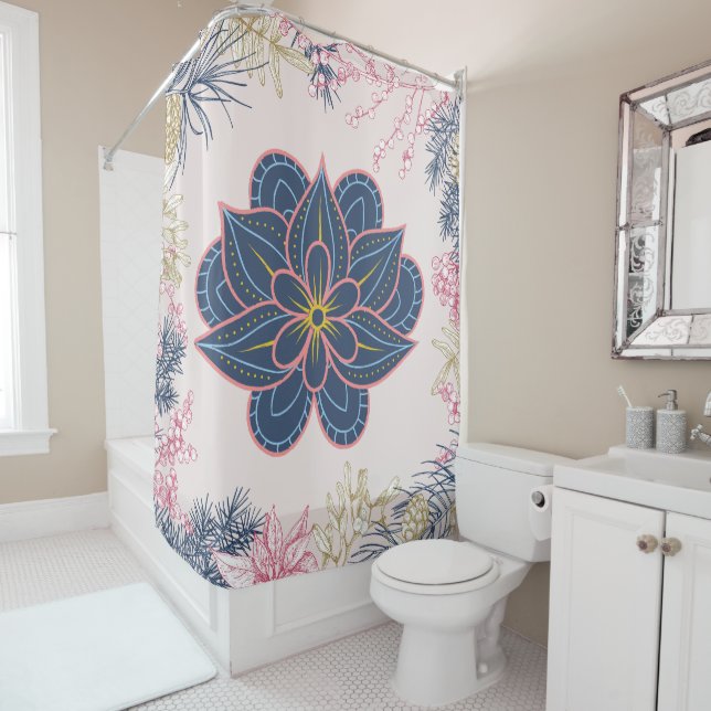 Paisley Art, Blue and Purple Graphic Artwork Shower Curtain (In Situ)