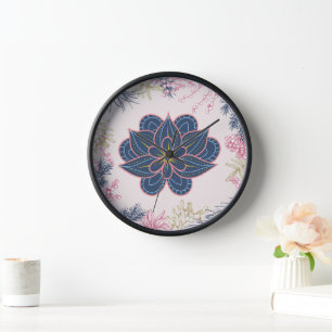 Paisley Art, Blue and Purple Graphic Clock