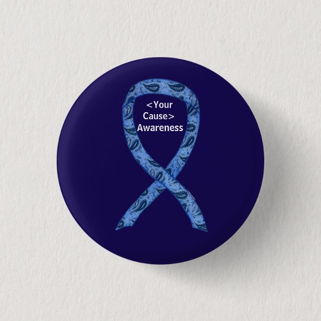 Paisley Awareness Ribbon Custom Button Art Pins (Front)
