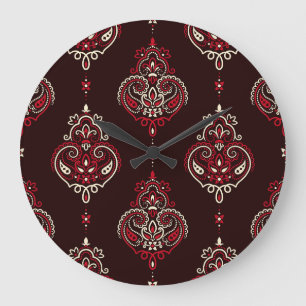 Paisley Bandanna: Boho Vintage Print. Large Clock