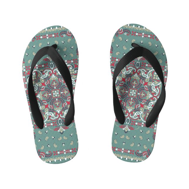 Paisley Bandanna Print: Silk Neck Scarf Kid's Flip Flops (Footbed)