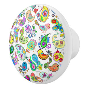 Paisley Birds Ceramic Knob