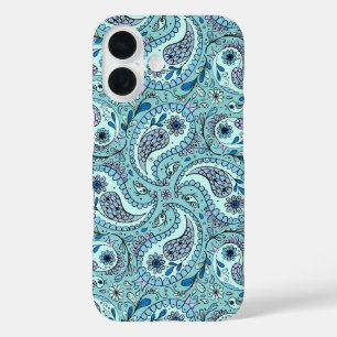 Paisley birds in baby blue iPhone 16 case