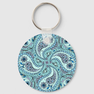 Paisley birds in baby blue key ring