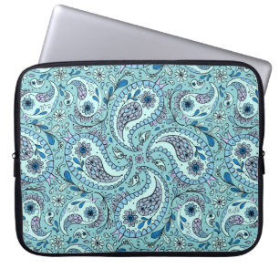 Paisley birds in baby blue laptop sleeve
