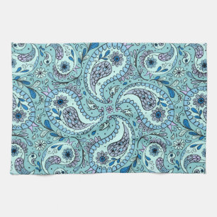 Paisley birds in baby blue tea towel