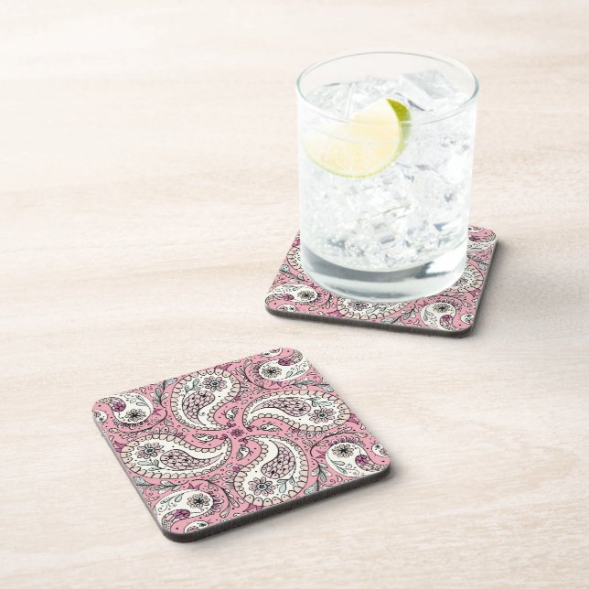 Paisley birds in baby pink coaster (Right Side)