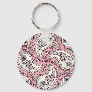 Paisley birds in baby pink key ring