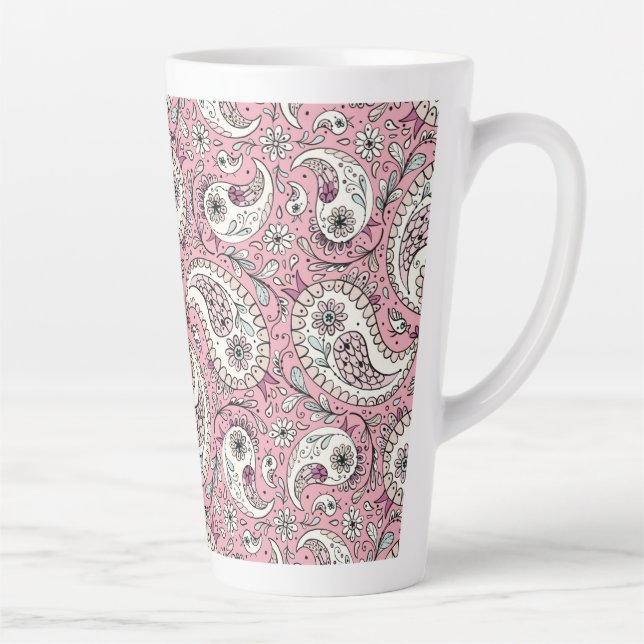 Paisley birds in baby pink latte mug (Right)