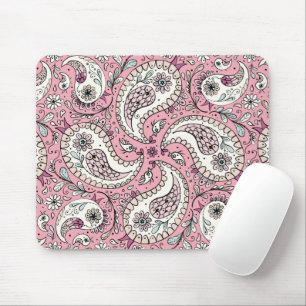 Paisley birds in baby pink mouse mat
