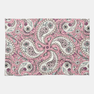 Paisley birds in baby pink tea towel