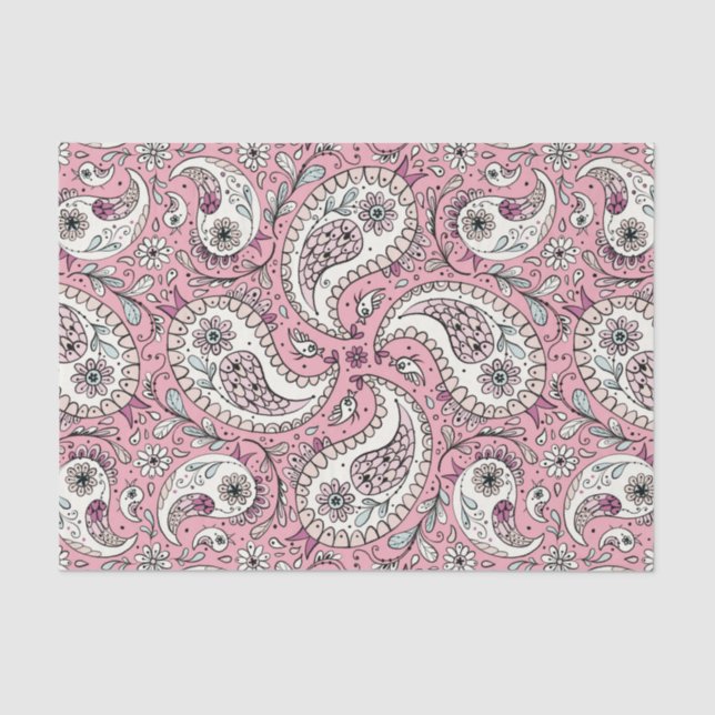 Paisley birds in baby pink tissue paper (Front)