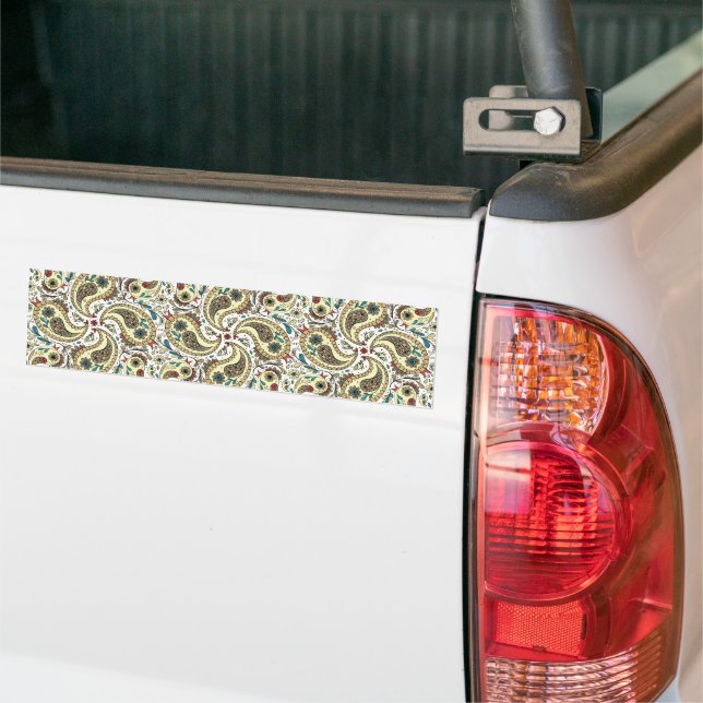 Paisley birds in yellow/brown and white bumper sticker (On Truck)