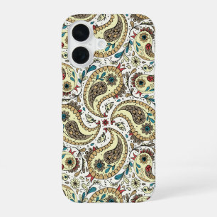 Paisley birds in yellow/brown and white iPhone 16 case