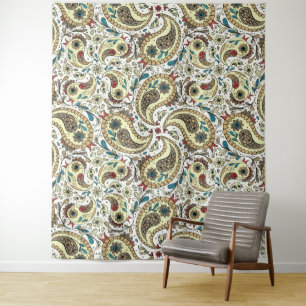 Paisley birds in yellow/brown and white tapestry