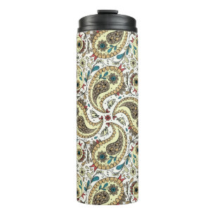 Paisley birds in yellow/brown and white thermal tumbler