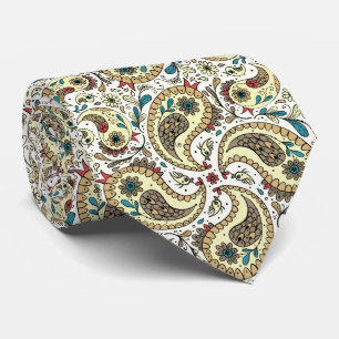 Paisley birds in yellow/brown and white tie
