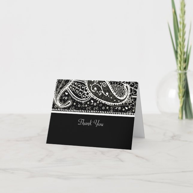Paisley Bl. & Wh. Thank You Card (Front)