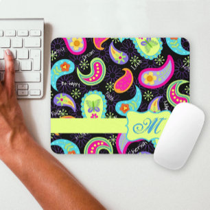 Paisley Black Colourful Modern Pattern Monogram Mouse Mat