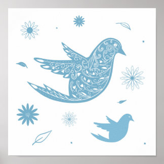 Paisley Blue Bird Poster