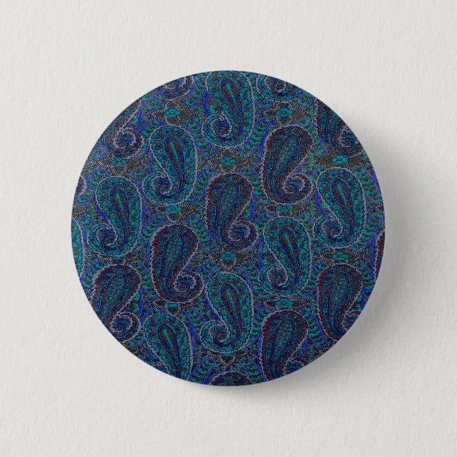Paisley Blue Indian Boho Art Pattern 6 Cm Round Badge (Front)