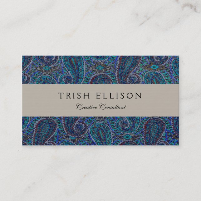 Paisley Blue Indian Boho Art Pattern Business Card (Front)