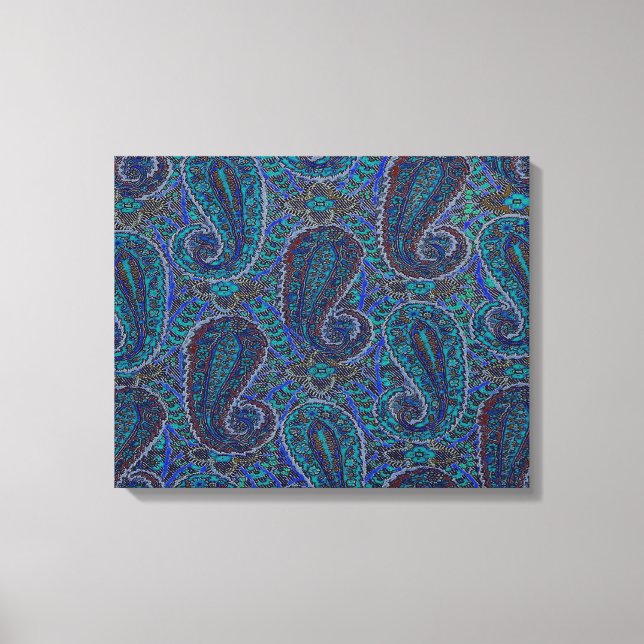 Paisley Blue Indian Boho Art Pattern Canvas Print (Front)